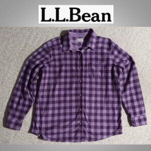 LL Bean purple plaid fleece women's coat jacket size Large